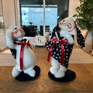 Charming Anna Lee Blue and White Nautical themed Easter Bunny Figurines